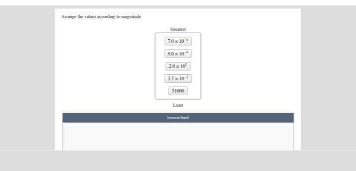 Magnitude values arrange according greatest transcribed text show